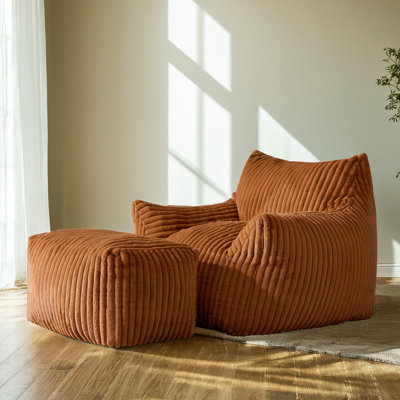 Grand fauteuil à billes en velours côtelé avec repose-pieds en mousse à mémoire de forme