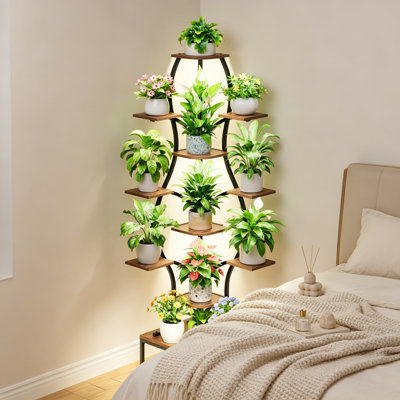 72-Inch Tall 8-Tier Corner Plant Stand With Built-In Grow Light, Curved Metal Plant Shelf For Indoor Plants, Space-Saving Display Rack For Living Room, Patio, Balcony