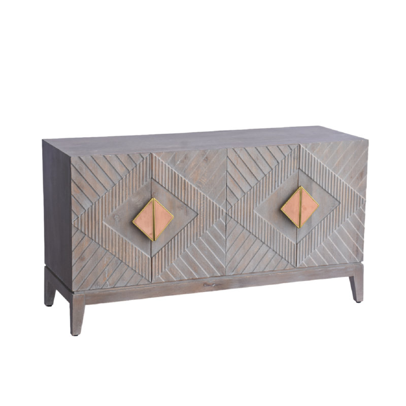 4 Door Solid Wood Sideboard, Made with Mango Wood, 55x19x30