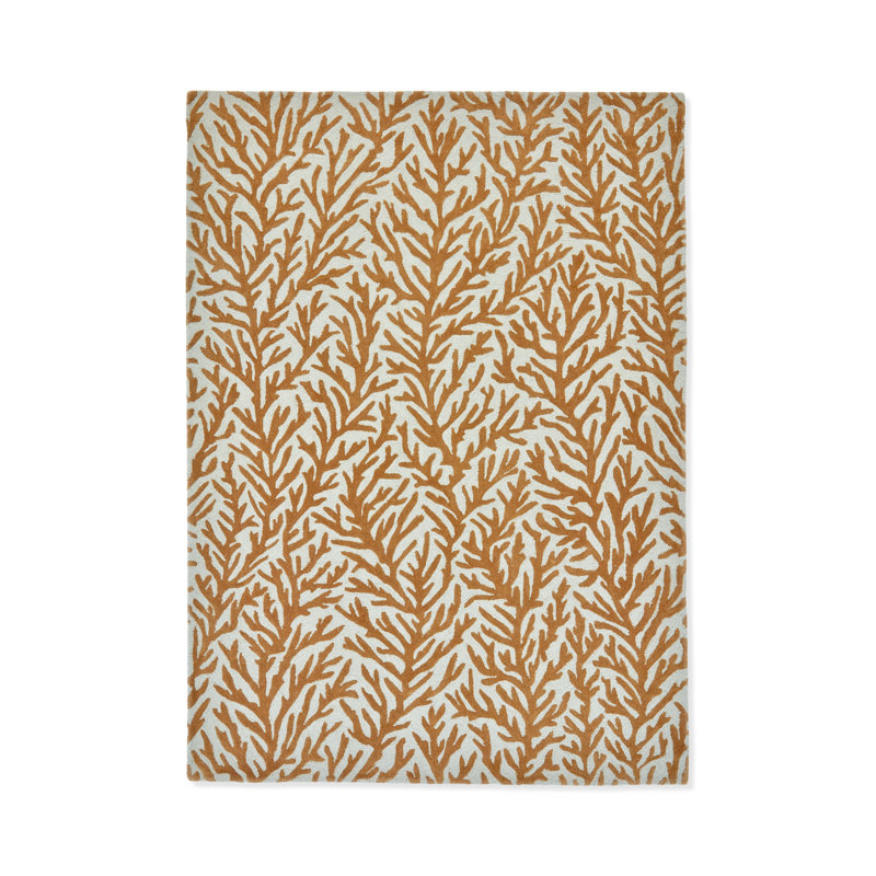 Wool Floral Area Rug in Brown/Ivory, Rectangle 4'7" x 6'7"