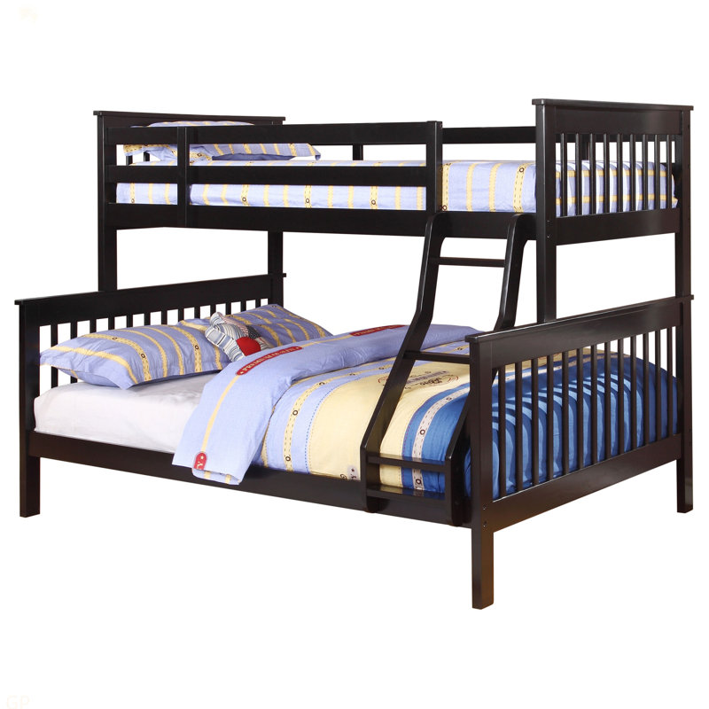 Lit superposé simple au-dessus d'une tête de lit double en bois noir Severington
