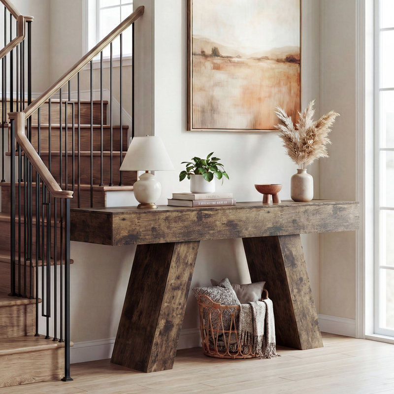 63″Wooden Console Table with Drawers–Entryway/Hallway Sofa Table, Walnut Brown, Walnut Brown