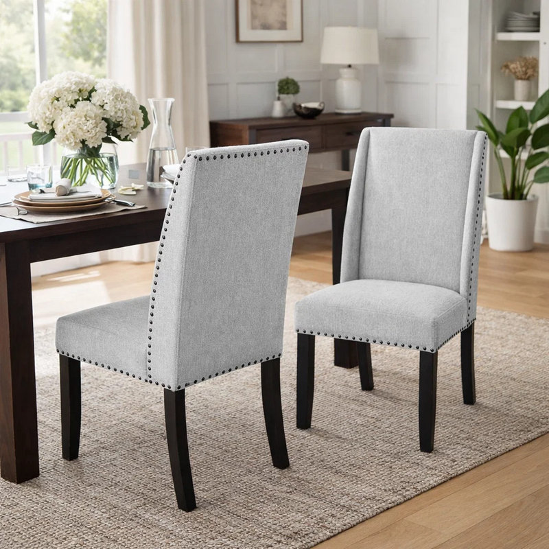 Ensemble de 2 chaises d'appoint Vinz, coton et polyester gris clair, pieds noirs