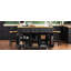 Grand îlot de cuisine de 53 pouces avec 2 tabourets de bar, prise de courant, support de rangement interne pour porte, chariot de rangement pour cuisine sur 5 roulettes avec abattant, 5 supports latéraux ouverts, 3 tiroirs, noir-10806879