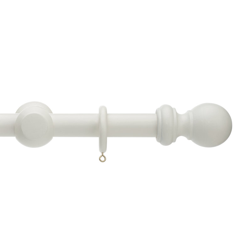 Keswick Wooden Complete Curtain Pole and Hardware Set, Linen White, 2.8cm H x 180cm W x 2.8cm D