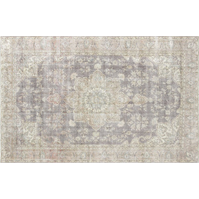 Tapis unique en laine noué à la main de 6 pi 2 po x 10 pi 4 po années 1960 en mauve foncé / gris