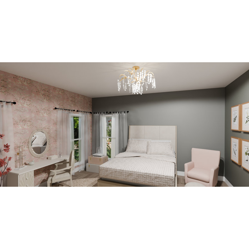 Keasha 6-Leaf Semi-Flush Mount, Brushed Gold