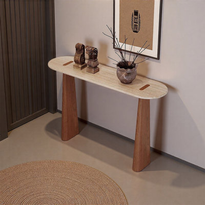 Oval Stone Top Wood Entryway Table