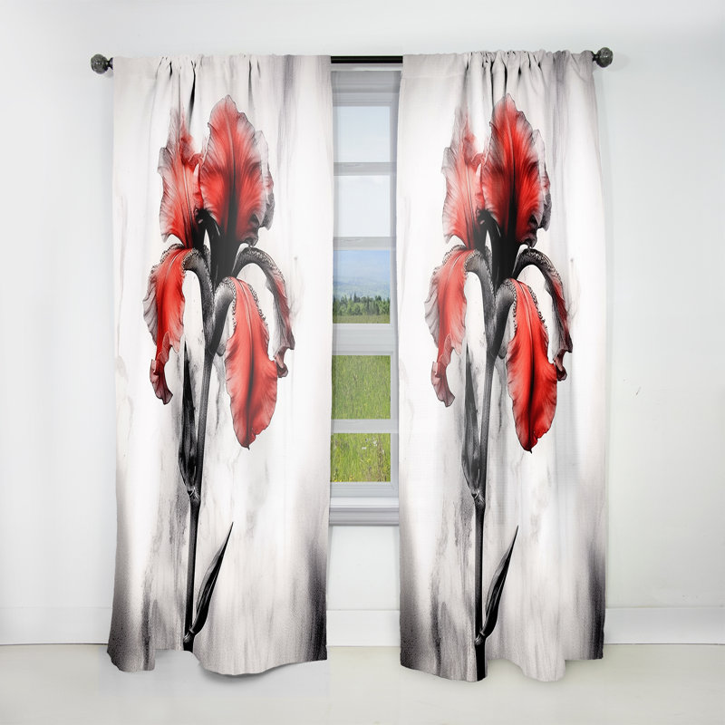 Acquah Red Black Iris Petal I - Floral Curtain - Velvet Room Darkening - 1 Panel, 52" W x 63" L