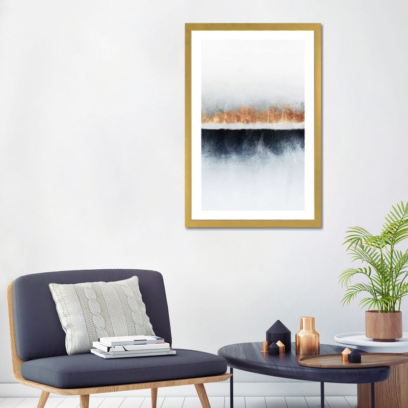 «Horizon I» par Elisabeth Fredriksson - reproduction d'art, H 32 po x l 24 po x P 1 po, Papier encadré doré, Blanc
