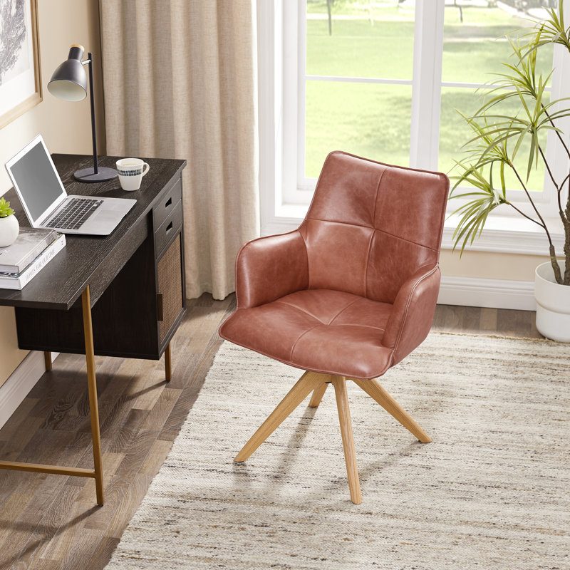 Genuine Leather Swivel Home Office Desk Chair, Light Brown