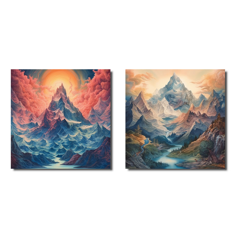 «Mystical Mountain Mistmagical Daydreames» 2 pièces, Toile tendue, H 36 po x l 73 po