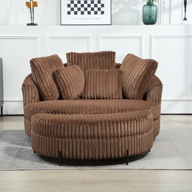 Fauteuil demi-tonneau rembourré avec repose-pieds, Fausse fourrure brune