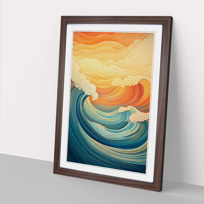 Wave Modern Art Deco Art - Framed Print, 46cm H x 34cm W, Walnut Framed