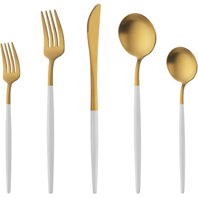 Ensemble de couverts 40 pièces en acier inoxydable mat avec finition satinée, comprenant des cuillères, des fourchettes et des couteaux, va au lave-vaisselle pour un usage quotidien et pour les repas formels