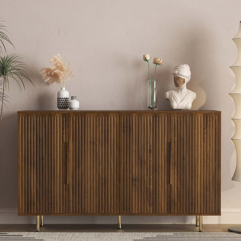 Buffet moderne cannelé avec tablettes réglables et rangement multifonctionnel