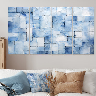 Carreaux scandinaves blancs et bleus II - mosaïque bohème 4 pièces