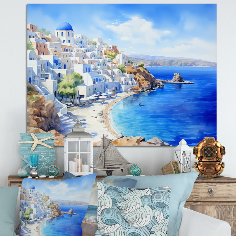 Santorini, Grèce, sérénité - Grèce, art mural, Toile tendue, H 12 po x l 20 po x P 1 po