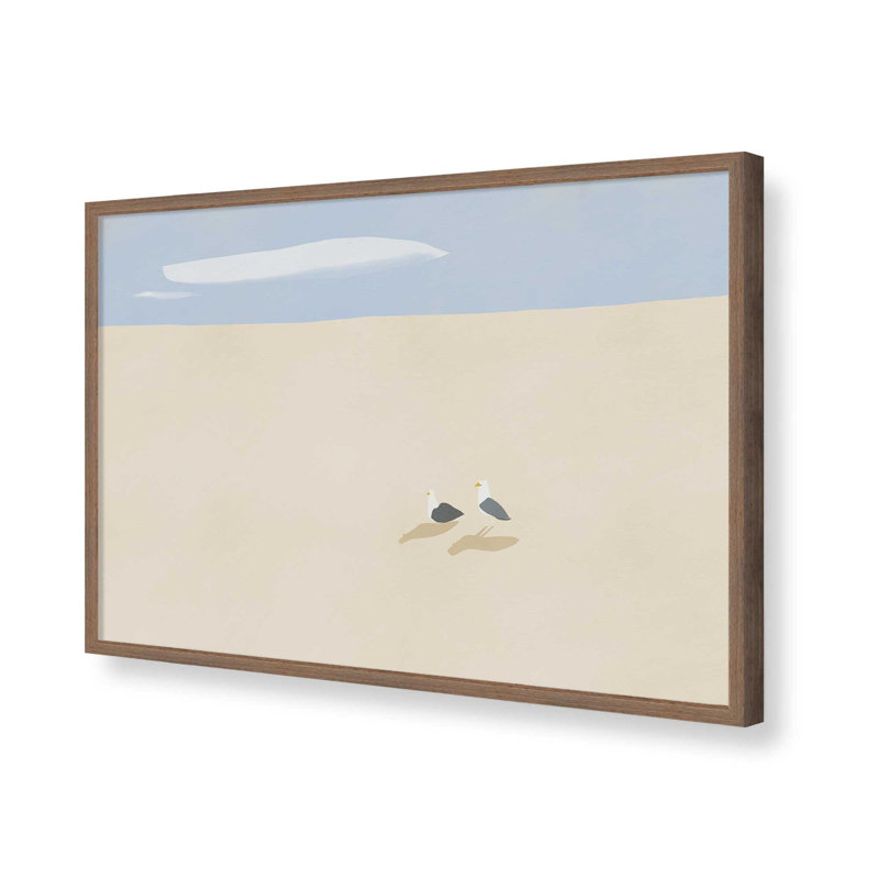 «Minimal Sand Beach With Seagull» par Little Dean, reproduction d'art, H 24 po x l 32 po, Brun