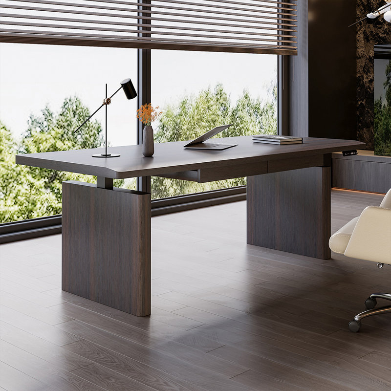 Bureau rectangulaire en bois massif couleur fumée, 53.94" H x 78.74" W x 31.5" D