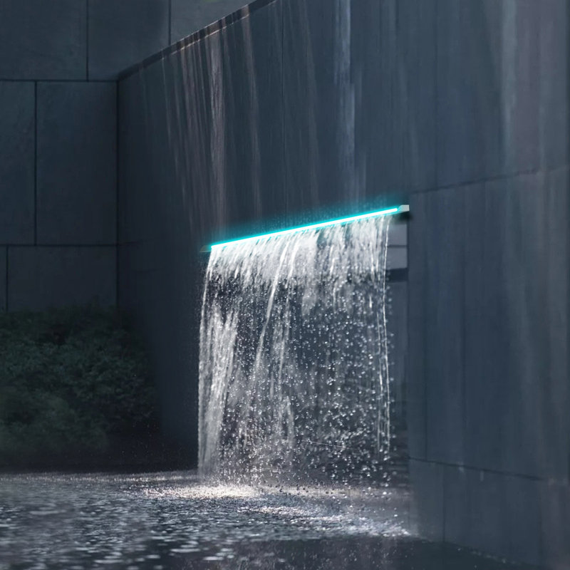 Stainless Steel Waterfall Pool Fountain Wide Weir Waterfall Spillway with Multicolor LED Light Garden Pond Water Feature for Outdoor