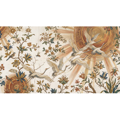 Papier peint nature rétro avec oiseaux