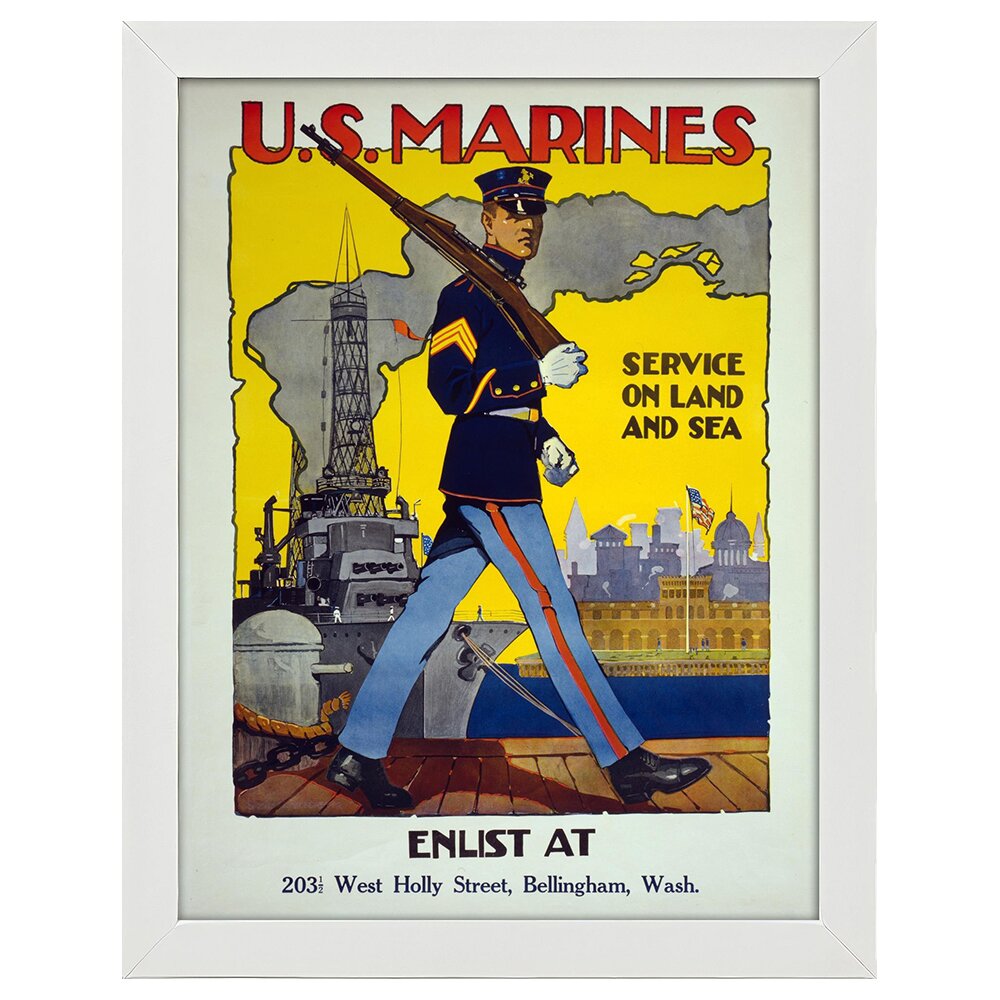 Leinwandbild Vintage War Propaganda Poster U.S. Marines, Dienst an Land und auf See