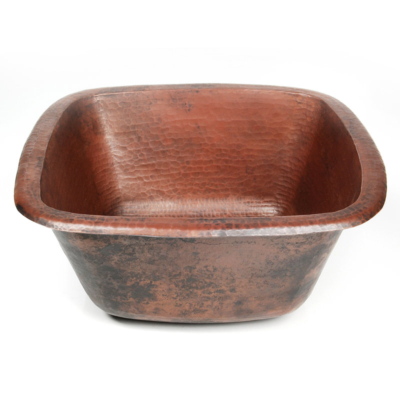 15'' L Single Bowl Copper Kitchen Sink, Polished Nickel