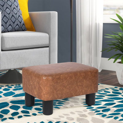 15.6" Faux Leather Upholstered Footstool, Soft Padded Ottoman Foot Rest for Living Room