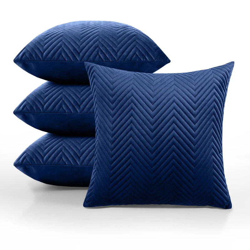 Luxury Chevron Embossed Quilted Pattern Velvet Cushion Cover Set (4-Pack) - Soft Throw Cushion Cover for Home Décor, Navy