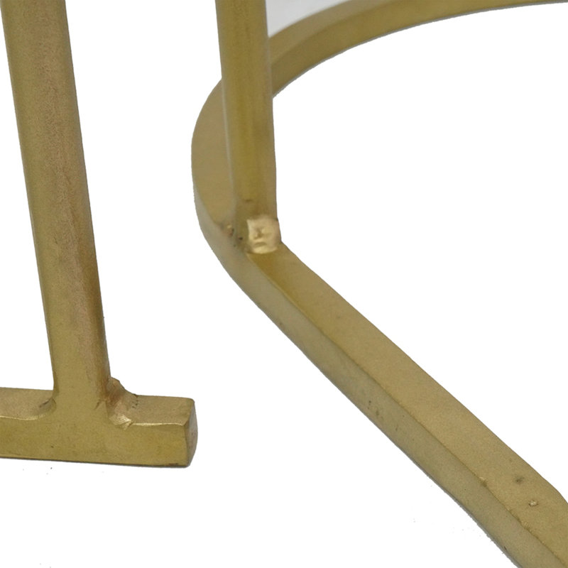 Iron Oval Nesting Tables with 2-Tone Inlay Marble Tops
