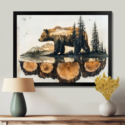 Double exposition ours dans le lac II - ours, art mural