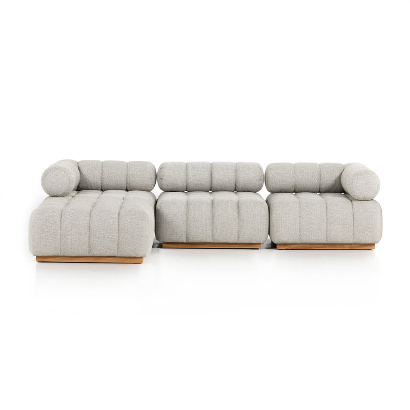 Martinique 109.5" Wide Patio Sectional, Faye Ash Cushion/Natural Teak Frame, Left Hand Facing