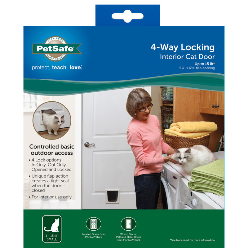 White 4-Way Locking Small Cat Door