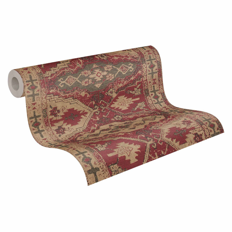 Blevins 10.05m x 53cm Matte Wallpaper Roll, Cream/Red