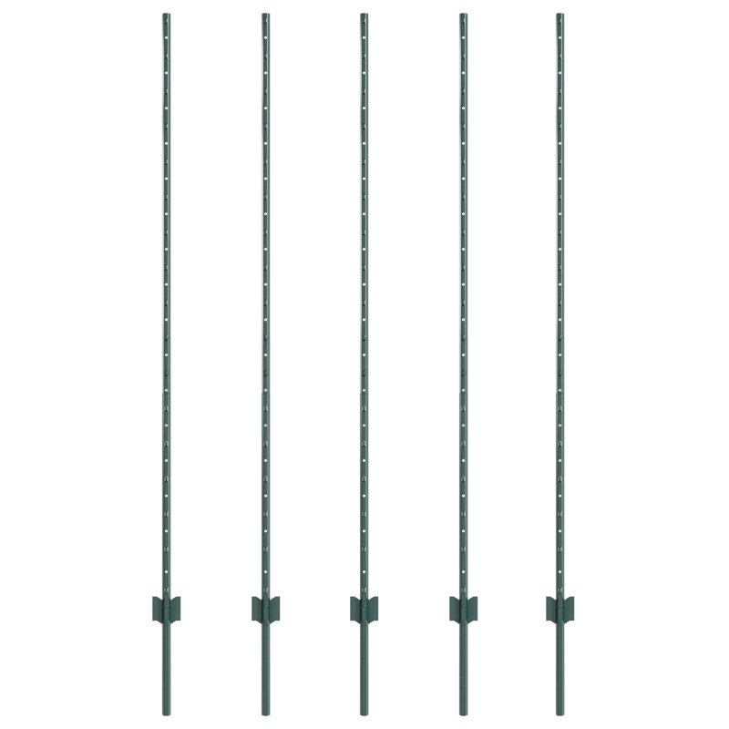 Fence Posts 5 Pcs U-Channel Steel, Green, 160cm H x 8.5cm W