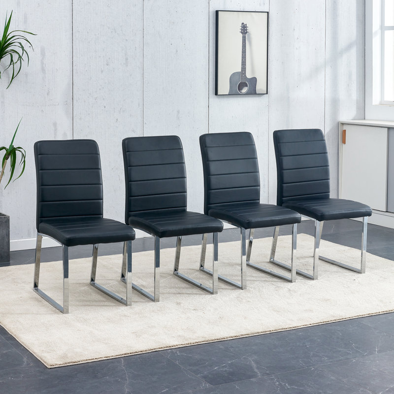 Vesta Modern Faux Leather Waterproof Upholstered Dining Chairs , 4, Black
