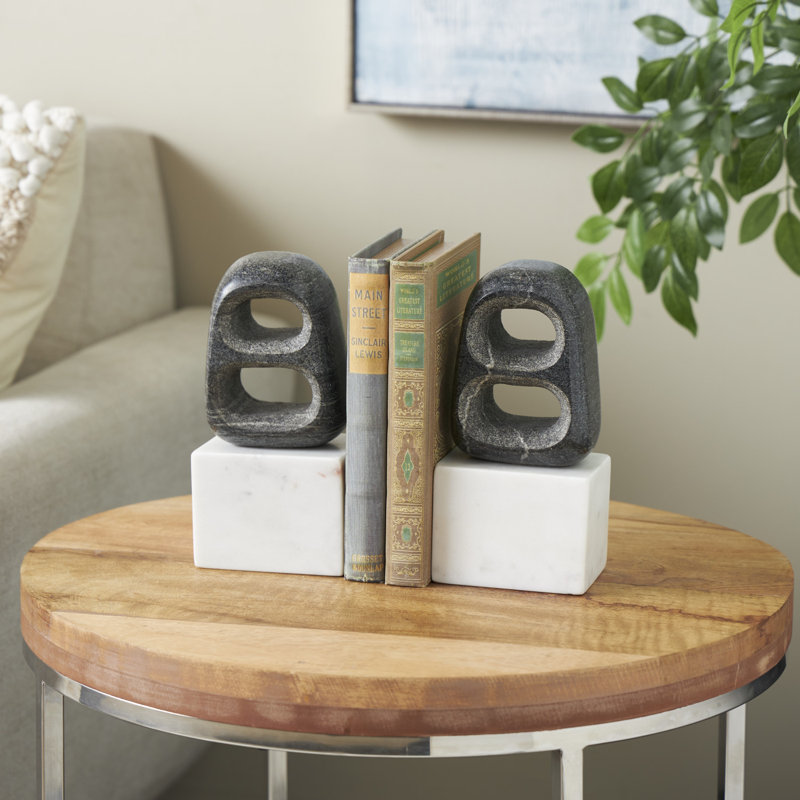 Cole And Grey Marble Cutout Oval Geometric Bookends With White Block Base