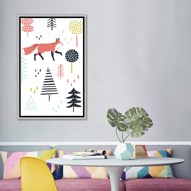 Fox Forest I par Victoria Borges - impression d'art graphique, H 60 po x l 40po x P 1,5 po, Toile avec cadre argenté
