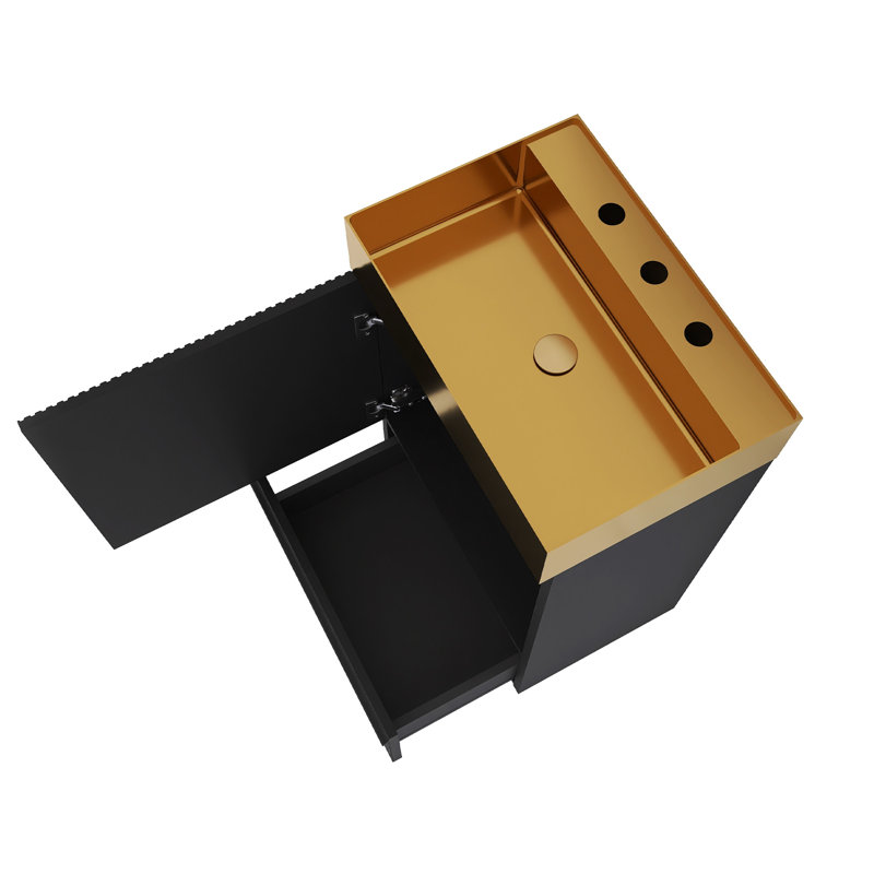 Meuble-lavabo autoportant à rayures 20 po avec lavabo intégré en acier inoxydable 304 brossé, Noir matière