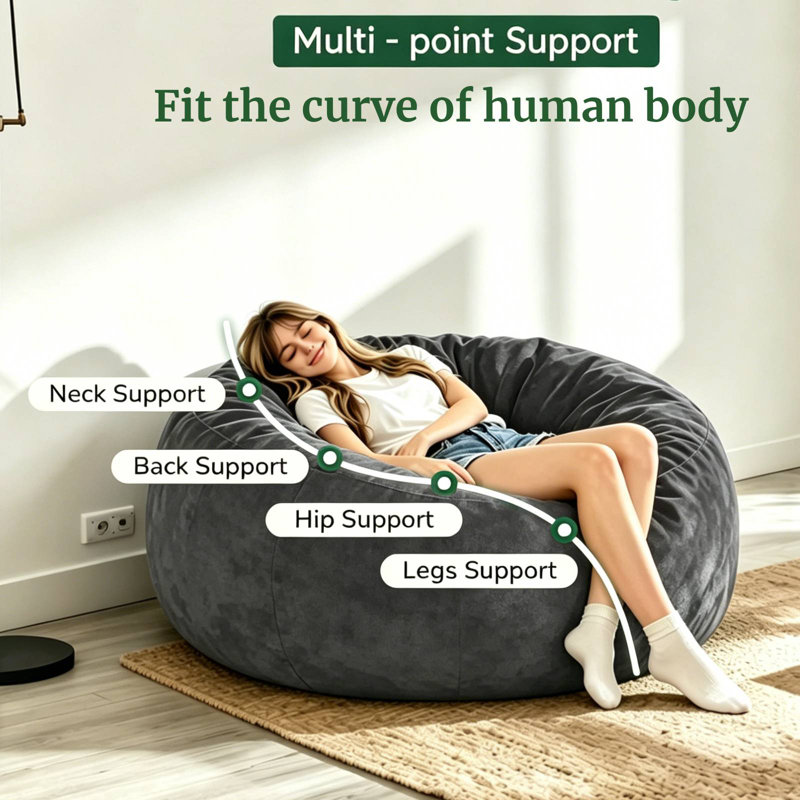 5FT Large Bean Bag Chair with Filler Memory Foam Filled,Comfy Plush Bean Bag Sofa,Adult Giant Bean Bag Living Room Bedroom Casual Reading Chair