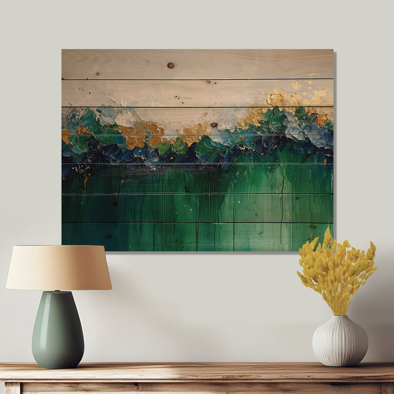 Néo expressionnisme de fleurs de bruine rythmiques III - art néo-expressionniste en bois, H 30 po x l 40 po x P 0,78 po