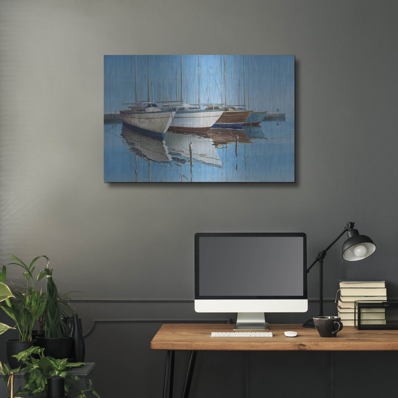 Art mural en métal Breakwater Bay, «Bateaux dans le port» par Max Maxx, H 24 po x l 36 po