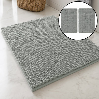 Ensemble de 2 tapis de salle de bain en chenille moelleux et moelleux gris clair 30 po x 20 po