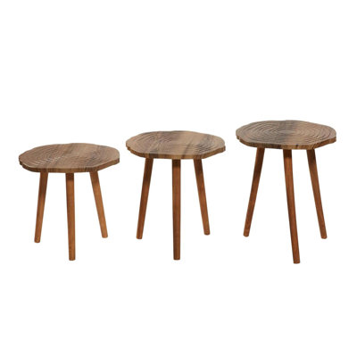 Elegant 3-Piece Nesting Table Set, Walnut & Oak Finish, 15.8 x 18.5 x 15.8 inches | Durable 100% MDF with 0.35 mm Membrane Coating | Sturdy Wooden Legs | Stylish Space-Saving Design for Modern Living Rooms