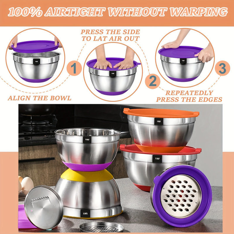26-Piece Stainless Steel Mixing Bowl Set with Lids and Graters