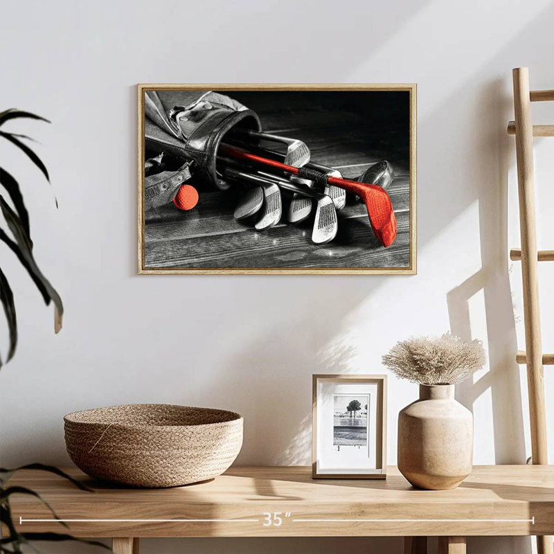 Golf Equipment Pop, Floating Frame Natural Wood, 19" X 13"