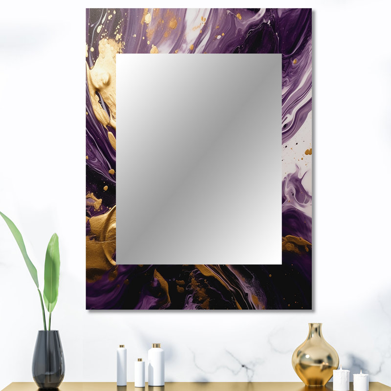 Purple and Gold Liquid Magic I - Abstract Decorative Mirror, Purple Large Wall Mirror, Printed Metal Art, 40" x 30"