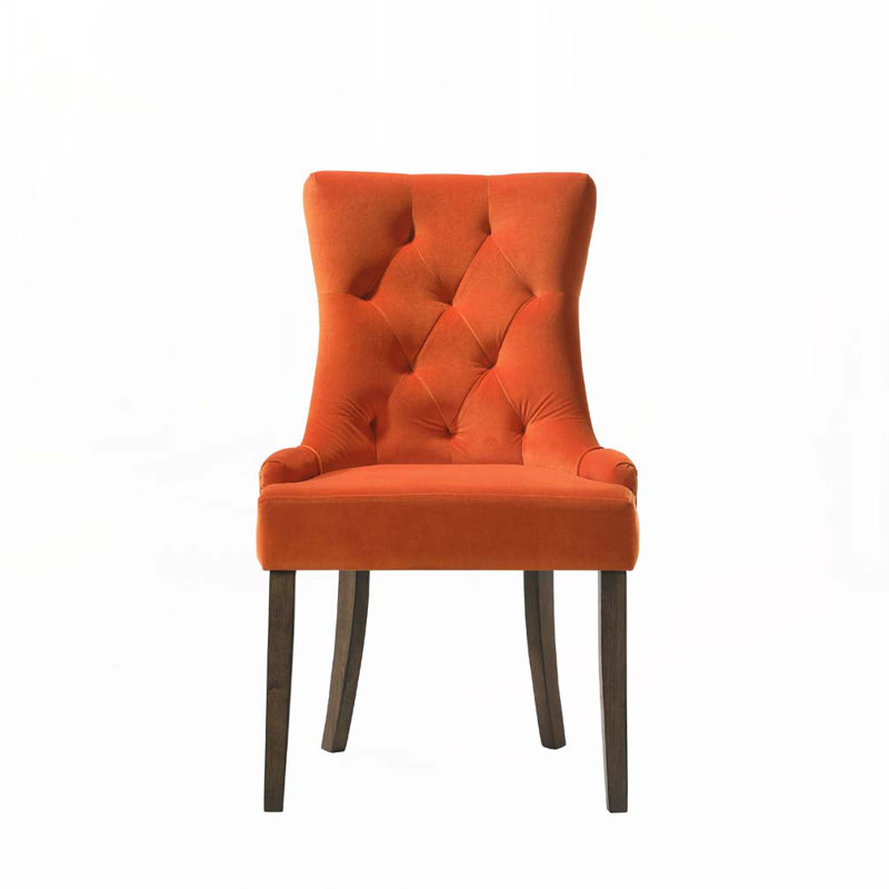 Ensemble de chaises de salle à manger rembourrées en velours avec dossier capitonné, 4 pattes, Orange / chêne