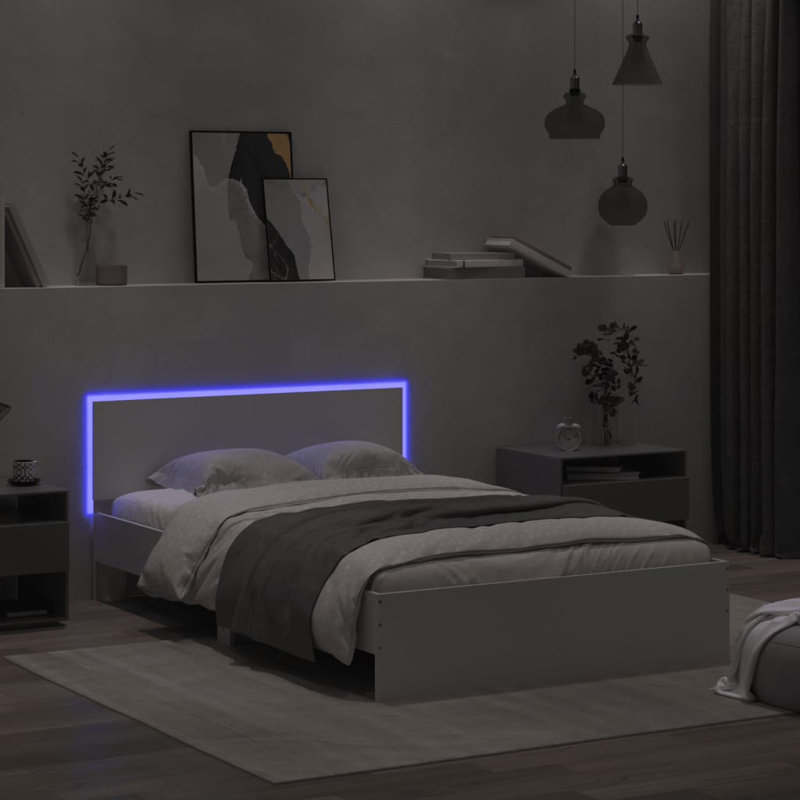 Latitude Run Bed Frame With Headboard And LED Double, UK Double - 135 x 190 cm, White